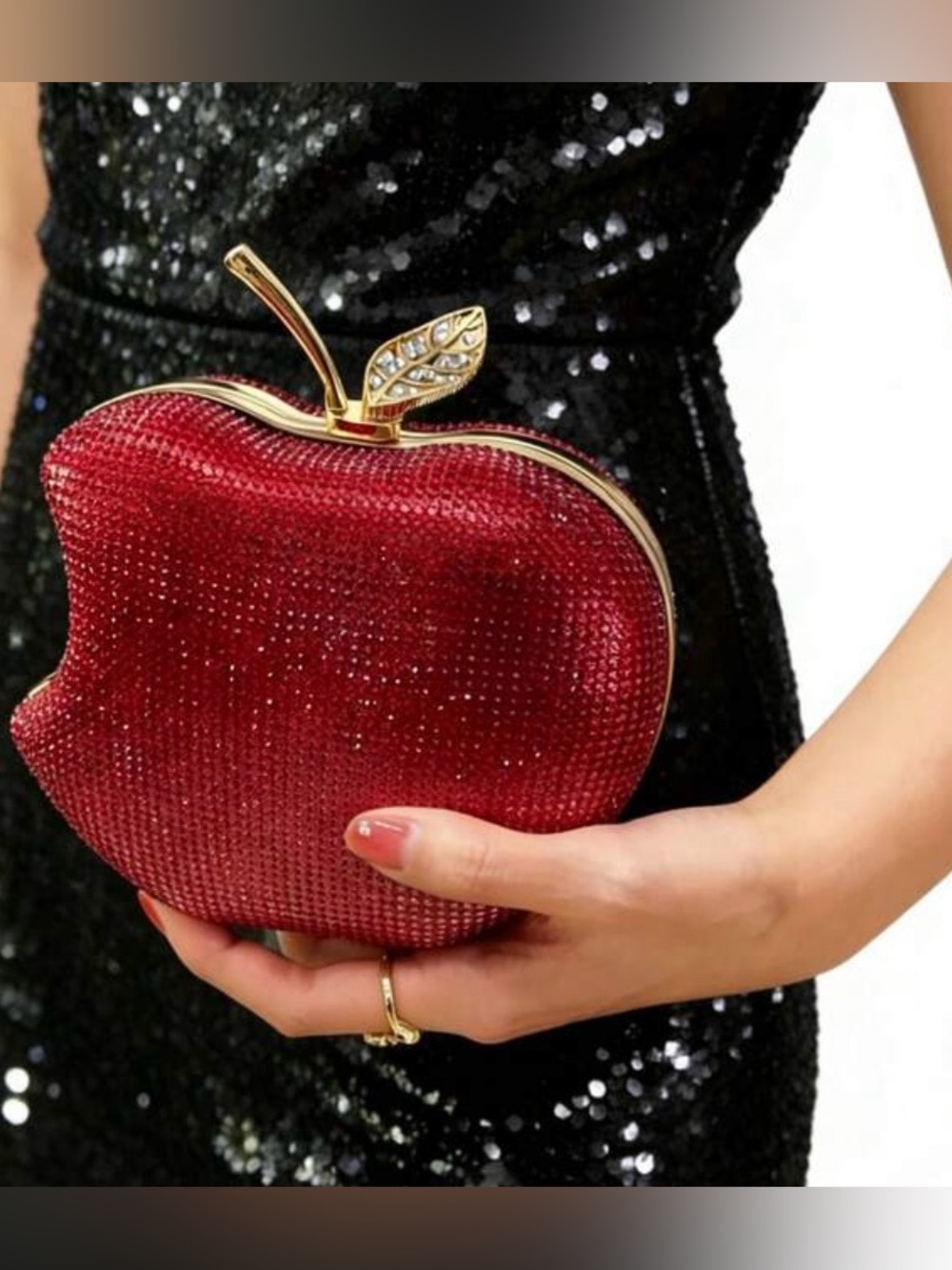 Red Crystal Apple Clutch Handbag